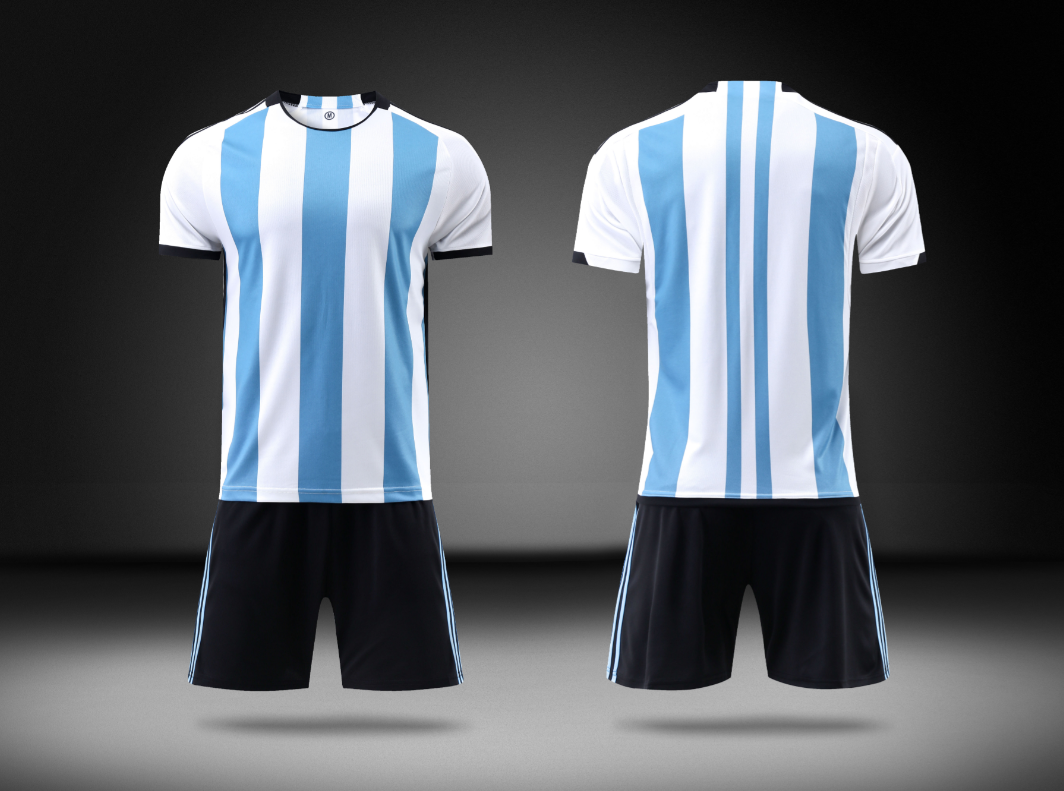 Custom Light Blue and White Striped Football Uniform - Sizes S to 3XL