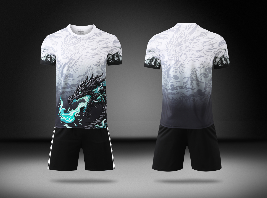 Custon White and Black Dragon Football Uniform - Sizes S to 3XL