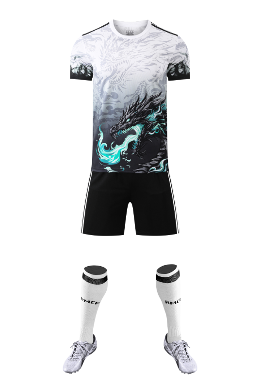 Custon White and Black Dragon Football Uniform - Sizes S to 3XL