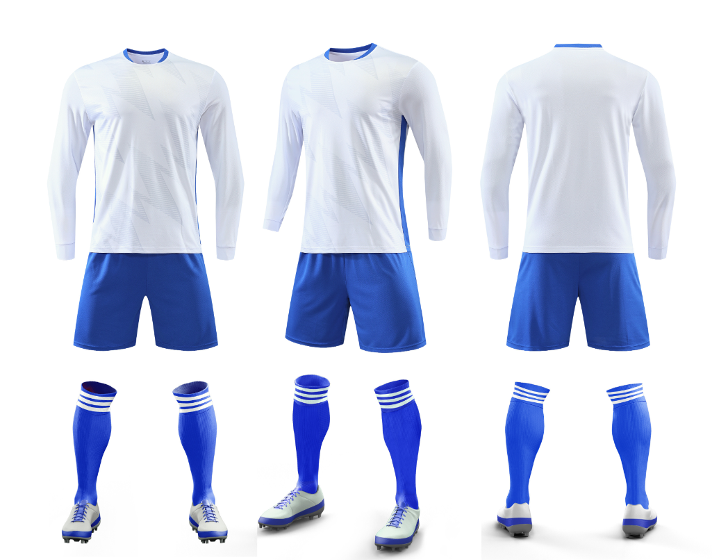 Custom White and Blue Football Uniform - Long Sleeve - Sizes S to 3XL