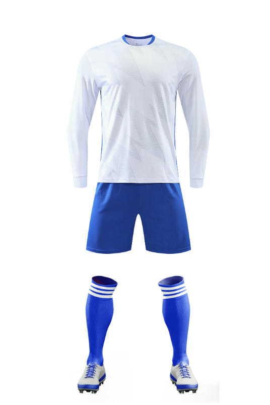 Custom White and Blue Football Uniform - Long Sleeve - Sizes S to 3XL