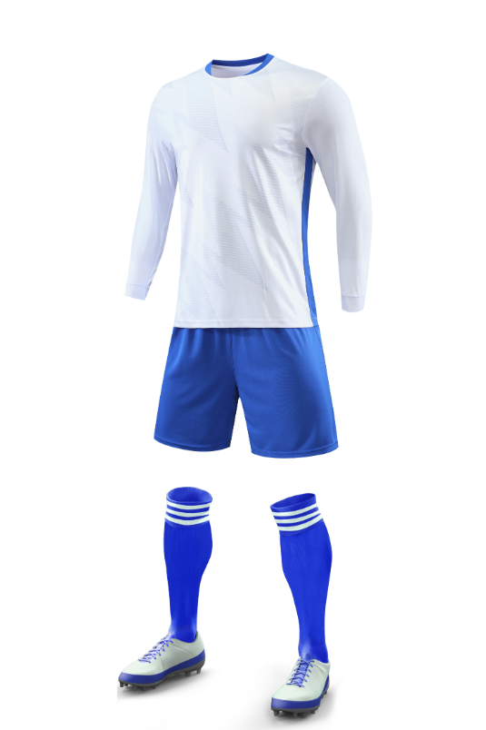 Custom White and Blue Football Uniform - Long Sleeve - Sizes S to 3XL