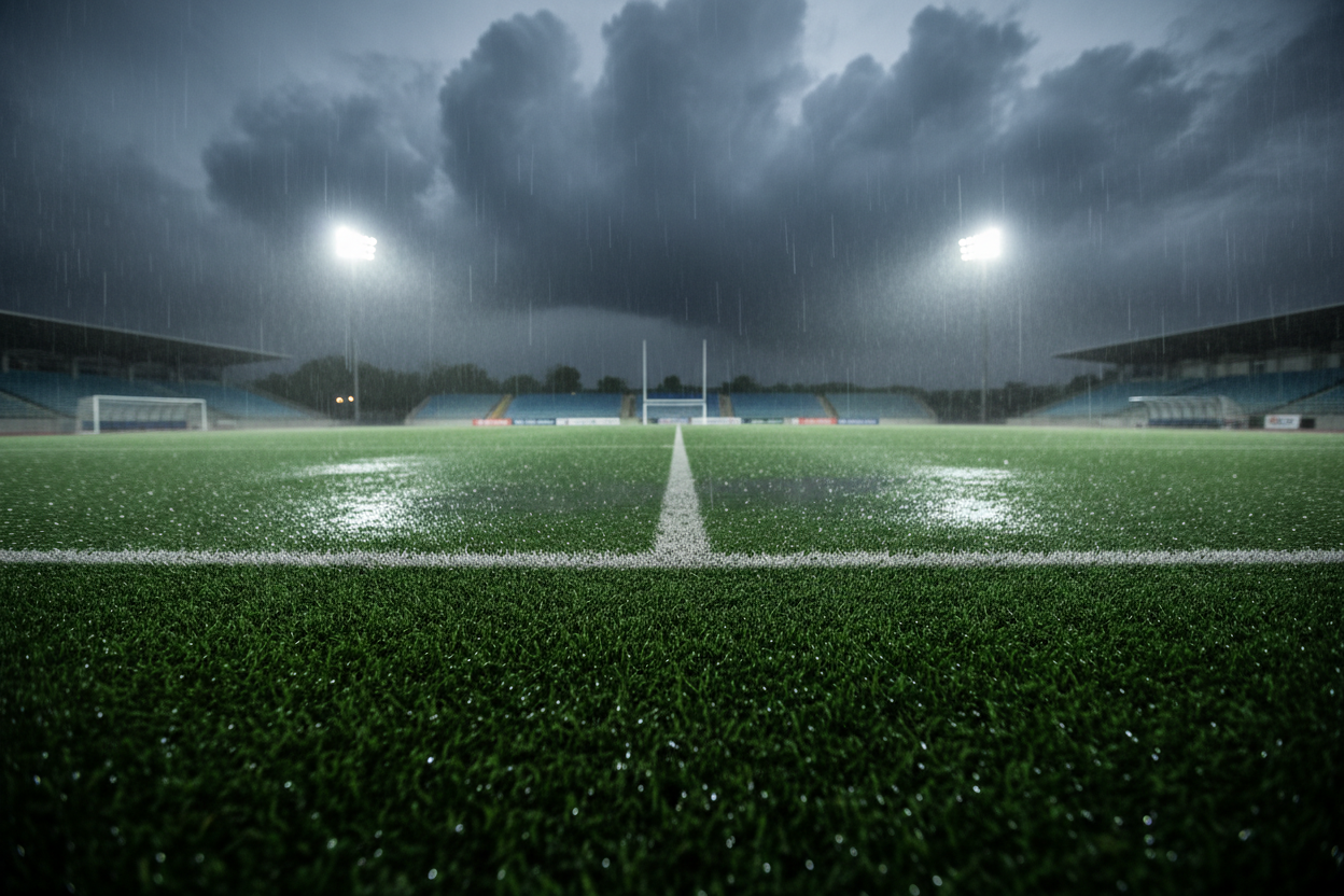 Soccer field modern with rain dark